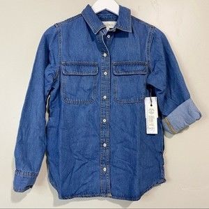 Treasure & Bond Women’s Denim Button Up Long Sleeve Shirt Blue Wash Sz XS NWT